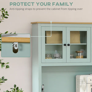 English Elm Light Blue Freestanding Pantry Cabinet with Glass Doors Drawers and Adjustable Shelves T3971S00055