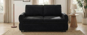 English Elm Convertible Chenille Sleeper Loveseat with Usb Ports and Reclining Backrest for Small Spaces Black N719P390439B
