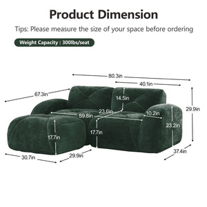English Elm L-shaped Velvet Sectional Sofa Tufted Modular Design with High Density Foam Boneless Build Green W714S01593