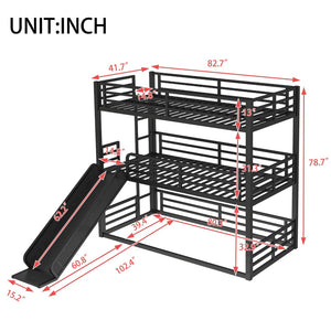 English Elm Twin Xl Metal Triple Bunk Bed With Slide, Heavy-Duty Design, Safety Guardrails, Space-Saving Solution W1580S00170-GIGA