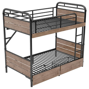 English Elm Twin Xl Metal Bunk Bed With Led Light & Charging Station, 2 Storage Drawers For Organized Living W2580S00048-GIGA