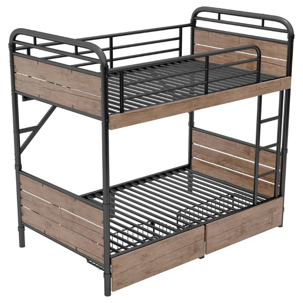 English Elm Twin Xl Metal Bunk Bed With Led Light & Charging Station, 2 Storage Drawers For Organized Living W2580S00048-GIGA