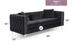 English Elm Paige Velvet Tufted Sofa Black with Faux Diamond Buttons, KD Compact Design & Chrome Legs B078S00470