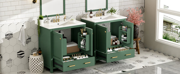 English Elm 60" Green Bathroom Vanity Set with Double Ceramic Sinks, Solid Wood Storage, Soft-Close Doors, Modern Durable Design N729P000001F