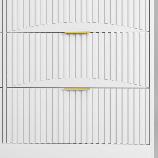 English Elm Modern Six Drawer Chest with Wavy Textured Fronts Sleek Matte Storage for Any Room White W409P307526