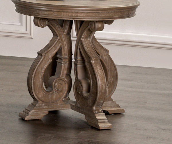 English Elm Traditional Round End Table With Carved Scroll Legs – Elegant Solid Wood Design In Rich Oak Finish B2741P361128-GIGA