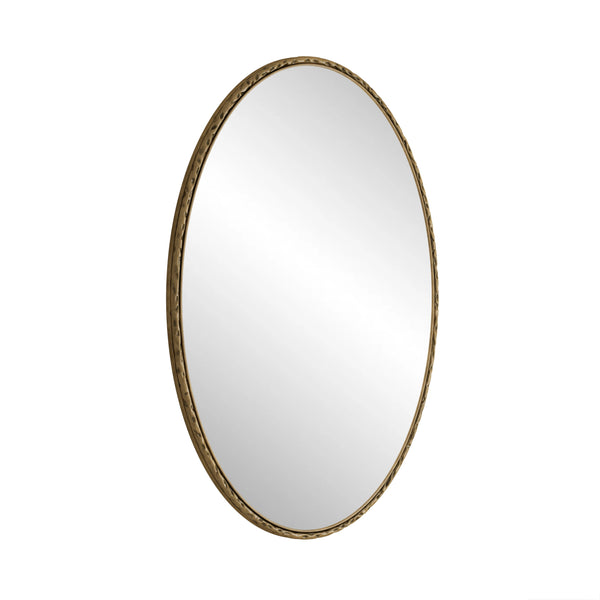 English Elm Iron Oval Retro Mirror with Antique Iron Frame, Elegant Wall Hanging for Bathroom Bedroom Living Room Gold W757P251824