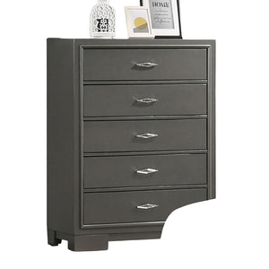 English Elm 1pc Chest with Five Drawers in Soft Gray Sheen, Acrylic Pulls, Sleek Contemporary Storage Tower Metallic Grey 36 L x 19 W x 50 H B2741P368963
