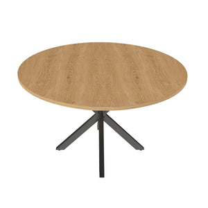 English Elm Extendable Round Oak Finish Dining Table Seats Six with Steel Base Modern Kitchen W2700P420811