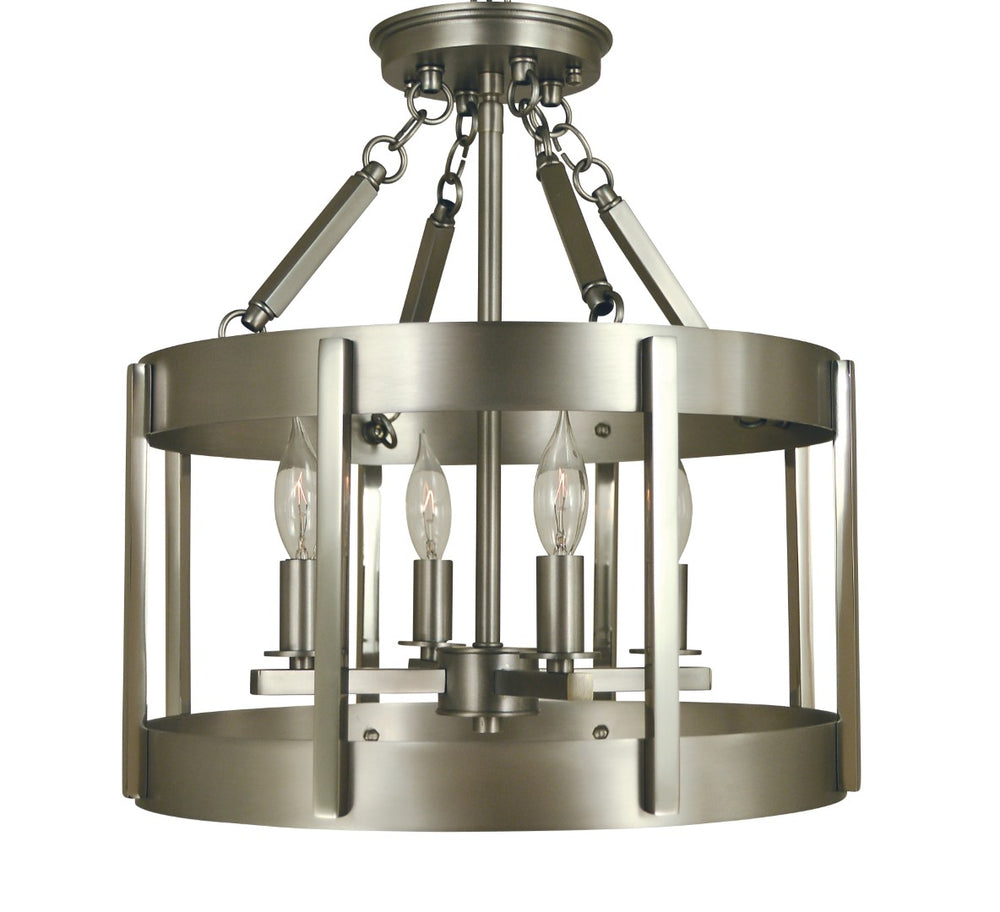Framburg 4-light Minimalist Drum Chandelier In Mixed Metal Finishes – Handcrafted Elegance For Any Space Satin Pewter With Polished Nickel Metal 4662 Sp/Pn