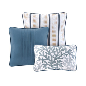 English Elm Brushed Bayside Reversible Quilt Set with Seashell Print, Blue/Ivory Twin/Twin XL, 5pc Coastal Accents pillows embroidered pleated дизайн B03597503