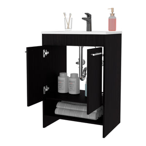 English Elm Wengue Modern 2-Door Bathroom Vanity with Open Shelves, Waterproof Cabinetry, Sleek Wenge Finish B062P355532