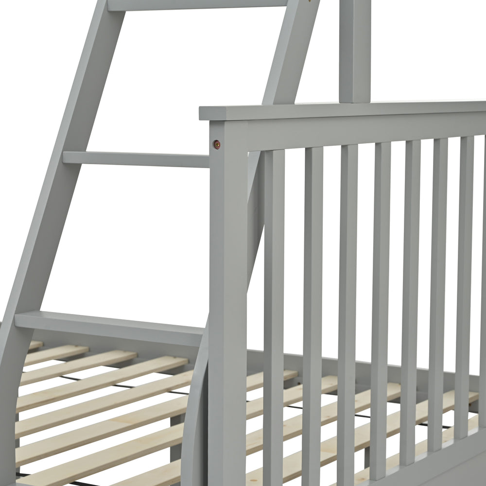 English Elm Twin Solid Pine Over Full Bunk Bed Gray with Ladder, Full-Length Guardrail, Sturdy Frame, Safe Design W495S00011