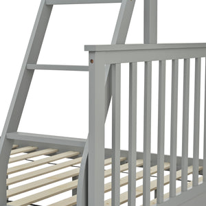 English Elm Twin Solid Pine Over Full Bunk Bed Gray with Ladder, Full-Length Guardrail, Sturdy Frame, Safe Design W495S00011