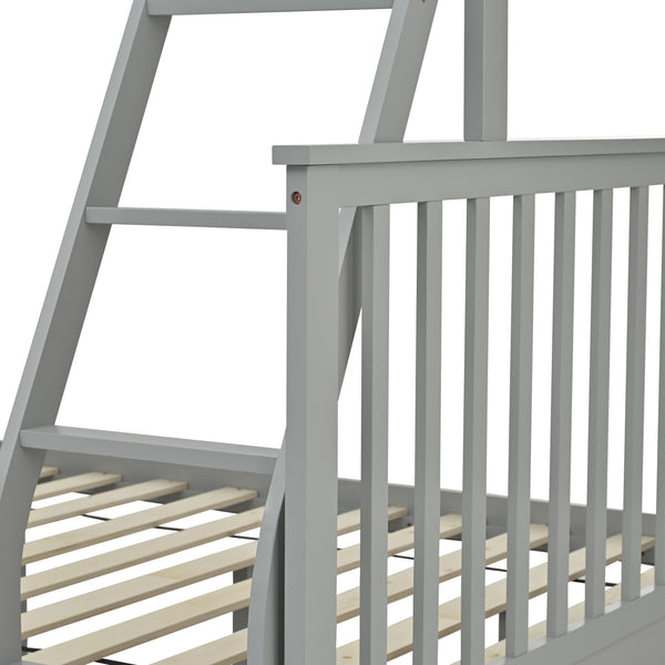 English Elm Twin Solid Pine Over Full Bunk Bed Gray with Ladder, Full-Length Guardrail, Sturdy Frame, Safe Design W495S00011