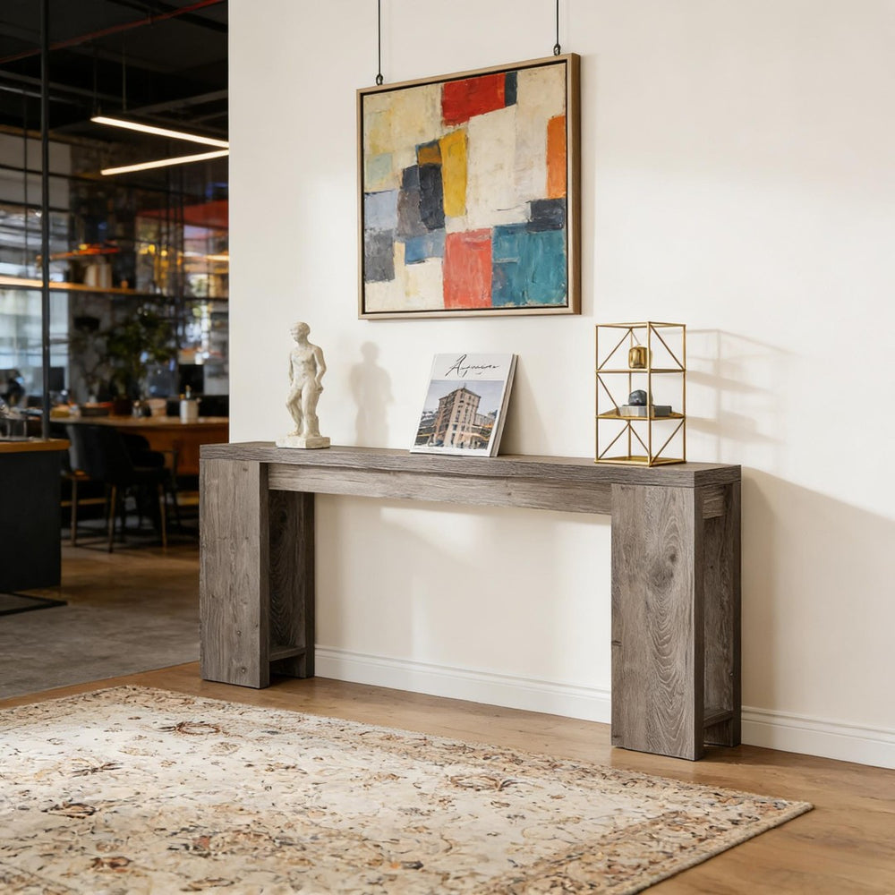 English Elm Hall Console Table Industrial Rustic Two Tier Wood Tone Metal Frame Entryway Sofa Gray T3971P453177