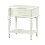 Ivory Nightstand with Drawer, Shelf & Floral Pattern - Elegant Storage Solution for Bedroom - 22.99 x 15.98 x 25.98