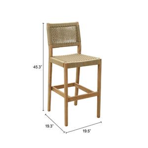 Zuo Modern Corde Barstool In Natural - Stylish 100% Olefin Fabric & Acacia Wood For Modern Spaces & Decor Beige Solid Acacia Wood,100% Polyethylene 704102-zuo-modern
