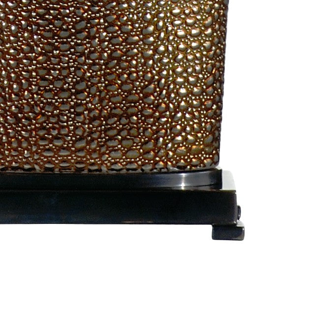 Wildwood Bradford Handcrafted Ceramic Lamp With Golden-Bronze Glaze, Tan Linen Shade, Rustic Elegance (98) 46636