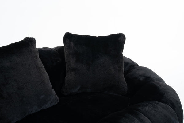 English Elm Floral-shaped Faux Fur Two Seater Sofa Sculptural Petal Design for Cozy Living Rooms Black W2012P399203