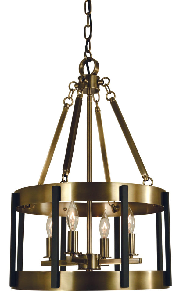 Framburg 4-light Modern Minimalist Drum Pendant Chandelier - Handcrafted Mixed Metal Design For Elegant Spaces Antique Brass With Matte Black Metal 4664 Ab/Mblack