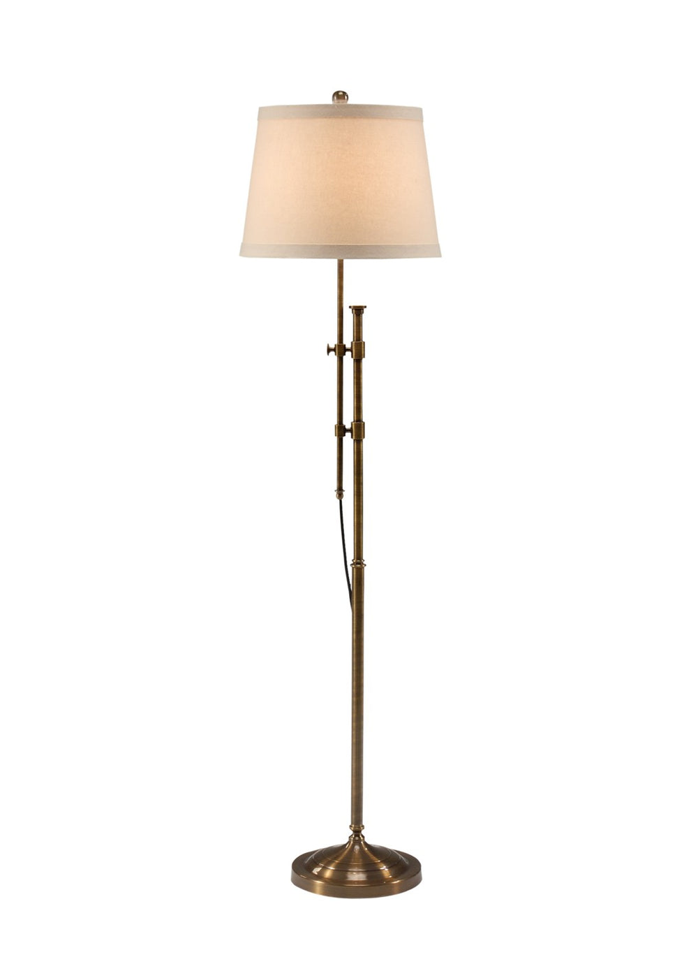 Wildwood Twin Twin Column Floor Lamp In Antiqued Brass With Beige Linen Shade, Adjustable 64" Height Lighting 46641
