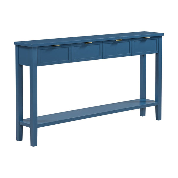 English Elm U_style Contemporary Console Table with 4 Drawers Pine Legs Open Shelf Foyer N711P218638V
