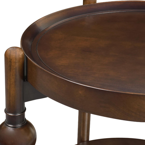English Elm Classic Solid Wood Round End Table with Turned Legs and Open Storage Shelf Below W3137P446143
