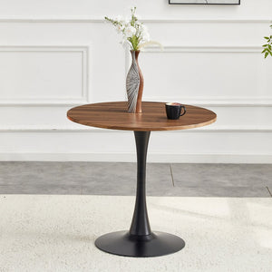 English Elm Round Faux Marble Tulip Pedestal Dining Table Mid Century Modern for Small Bistro Spaces Black,Walnut W2920P400946