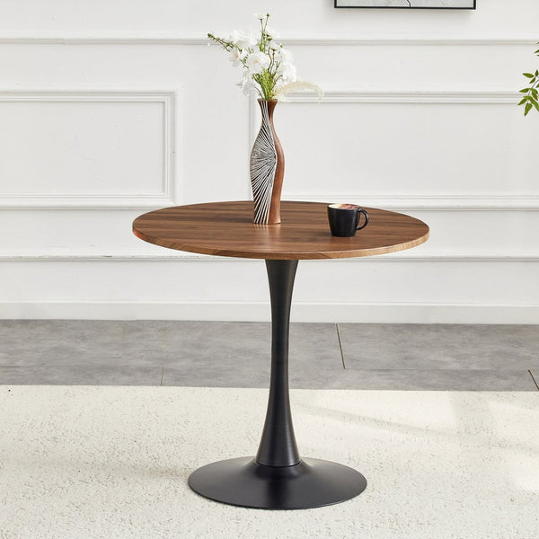 English Elm Round Faux Marble Tulip Pedestal Dining Table Mid Century Modern for Small Bistro Spaces Black,Walnut W2920P400946