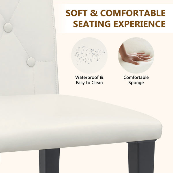 English Elm 4-pack PU dining chairs with ergonomic buckle backrest, high-density sponge seat, gold metal legs elegant luxury White+Black W1151P295718