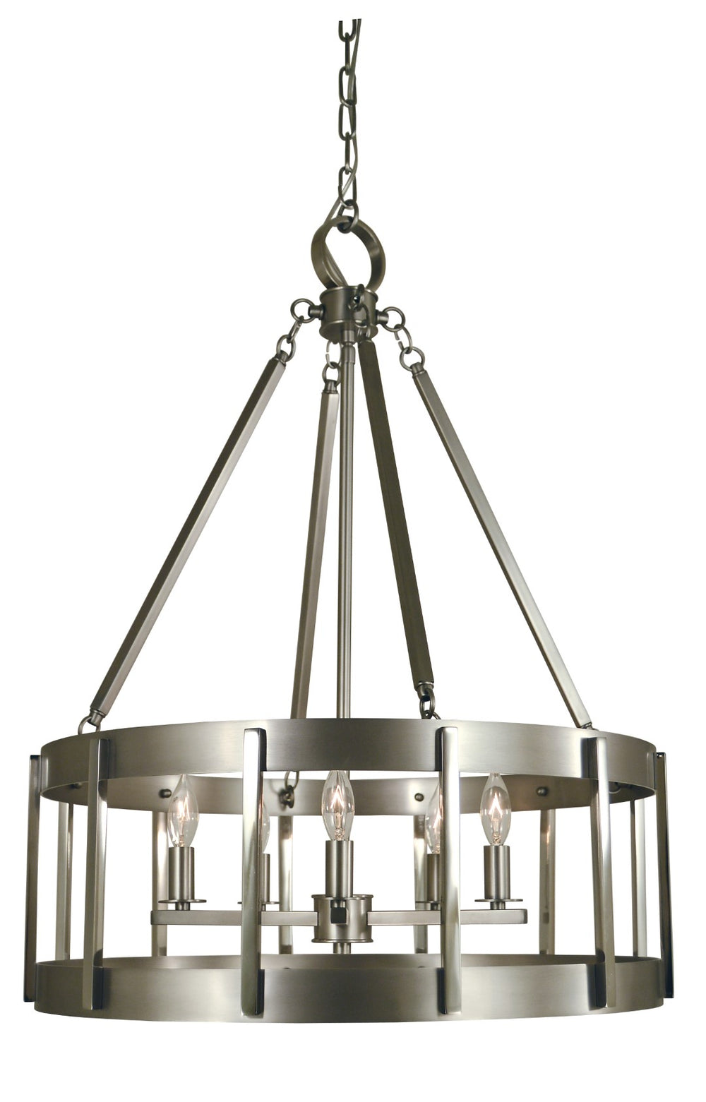Framburg 5-light Elegant Drum Pendant With Mixed Metal Finishes - Handcrafted American Lighting Fixture Satin Pewter With Polished Nickel Metal 4665 Sp/Pn