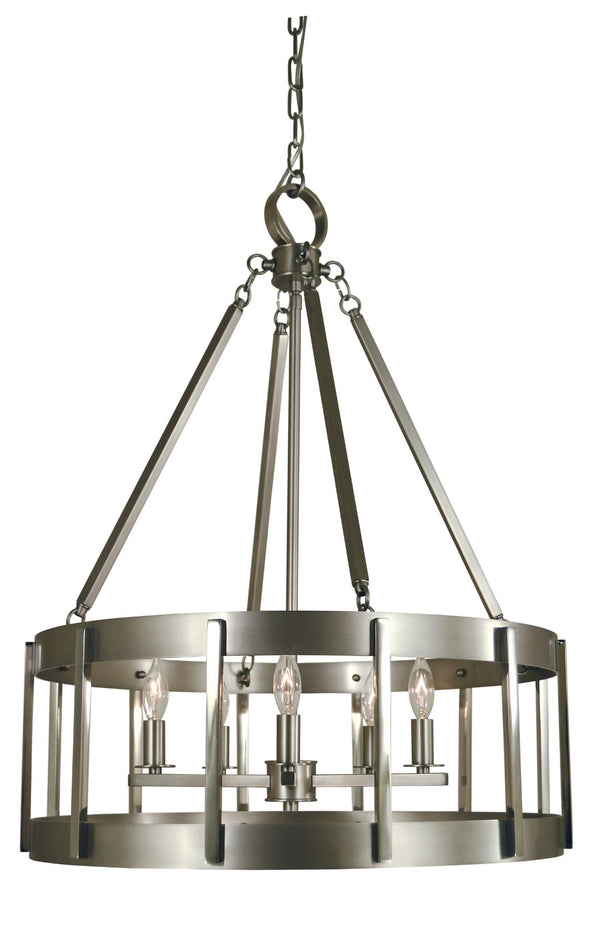 Framburg 5-light Elegant Drum Pendant With Mixed Metal Finishes - Handcrafted American Lighting Fixture Satin Pewter With Polished Nickel Metal 4665 Sp/Pn