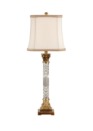 Wildwood Crystal Column Lamp With Cut-Glass Pilaster, Antiqued Brass Accents & Square Eggshell Shade For Luxe Ambiance 46655