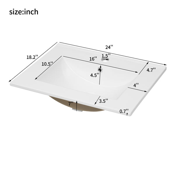 English Elm 24'' Green Bathroom Vanity with Ceramic Sink Combo — Modern Freestanding MDF & Solid Wood Storage, Soft-Close Doors, Silver Handles N710P228364F