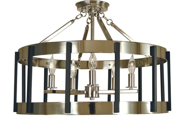 Framburg 5-light Elegant Drum Cage Semiflush Chandelier With Mixed Metal Accents - Handmade In The Usa Polished Nickel With Matte Black Metal 4666 Pn/Mblack