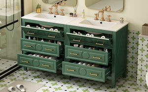 English Elm 60'' Freestanding Bathroom Vanity With Ceramic Sink, Charming Green Finish & Ample Storage Space N710SS00003F