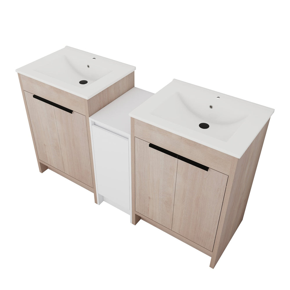 English Elm 60 Inch Freestanding Bathroom Vanity With Ceramic Sink, Soft-Close Doors & Ample Storage Space W999S00316