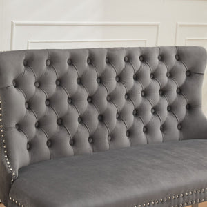 English Elm Velvet Double Dining Loveseat Bench - Elegant Gray Velvet, Hand-Tufted, Modern Design For Any Space W1143P362520-GIGA