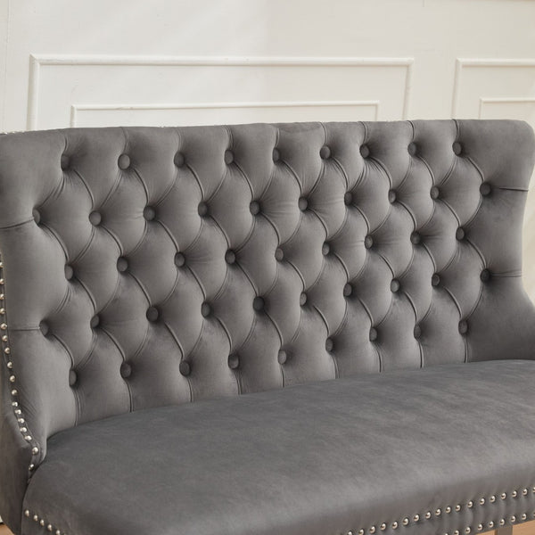 English Elm Velvet Double Dining Loveseat Bench - Elegant Gray Velvet, Hand-Tufted, Modern Design For Any Space W1143P362520-GIGA