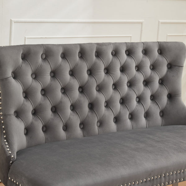 English Elm Velvet Mid-Century Double Dining Loveseat Bench with Hand-Tufted Buttons, Wingback Comfort, Luxe Seating Gray W1143P362520