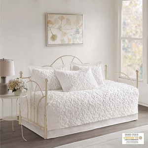 Madison Park Sabrina Shabby Chic 5 Piece Tufted Cotton Chenille Daybed Set MP13-5322 Off-White