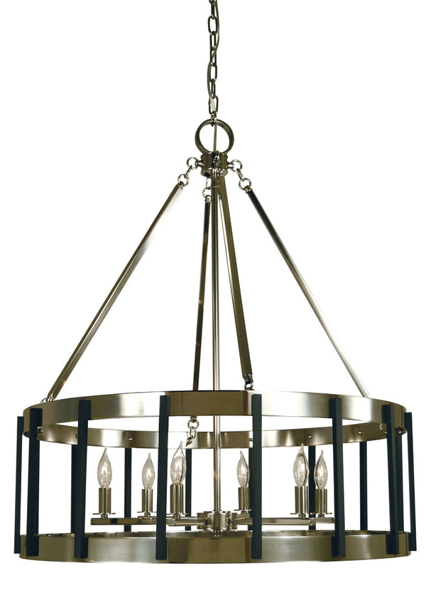Framburg 6-light Minimalist Drum Pendant - Handcrafted Mixed Metal Chandelier For Elegant Home Lighting Polished Nickel With Matte Black Metal 4668 Pn/Mblack
