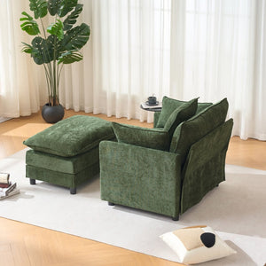 English Elm 39.4" Chenille Club Chair with Ottoman Solid Wood Frame Contemporary Living Room Seat Green W3244P427726