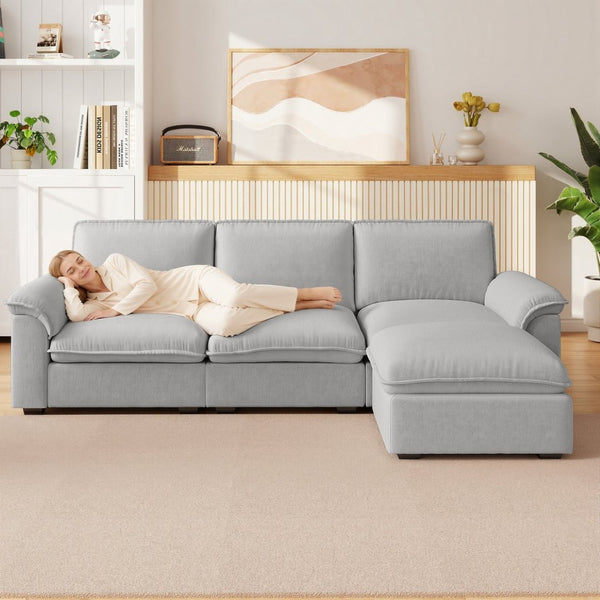 English Elm Cloud Sectional Sofa with Movable Chaise Soft Chenille Upholstery for Modern Living Rooms Gray W1359S00066