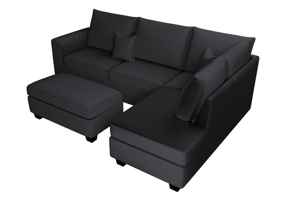 English Elm Modern Corduroy 3 Piece Sectional with Usb Charging Port and Storage Ottoman B011S02185