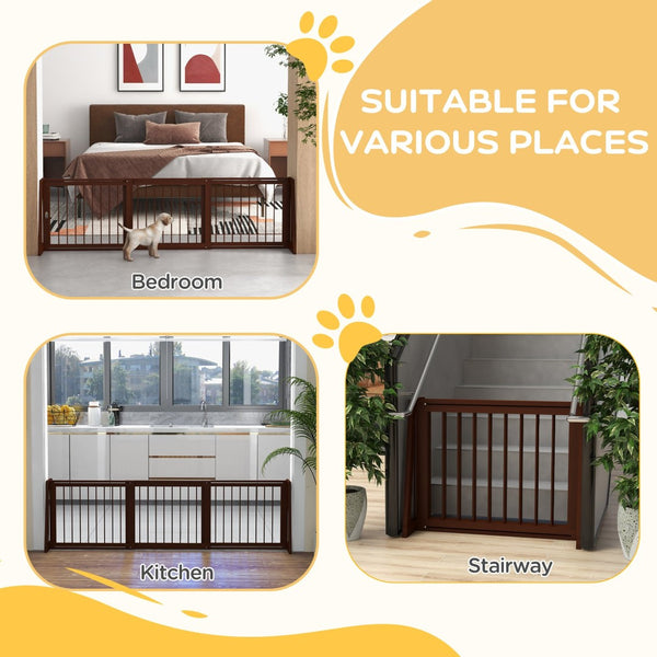 English Elm Pawhut Freestanding Wood Pet Gate Three Panel Accordion Design for Home Interiors W2225P229555