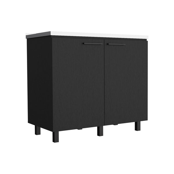 English Elm 2 Freestanding Utility Base Cabinet with Stainless Steel Top, Black Engineered Wood, Large Shelf & Handles B097S00111