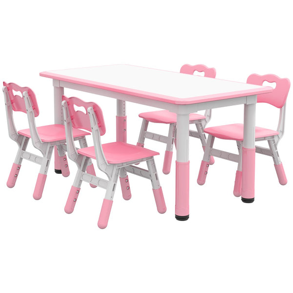 English Elm Qaba Kids Table And Chair Set - 5-Piece Adjustable Height Toddler Furniture For Play & Learning Fun W2225P229599-GIGA