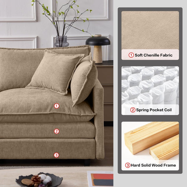English Elm 105" L-shaped Chenille Sectional with Ottoman Pocket Spring Living Room Sofa Coffee W1097S00227
